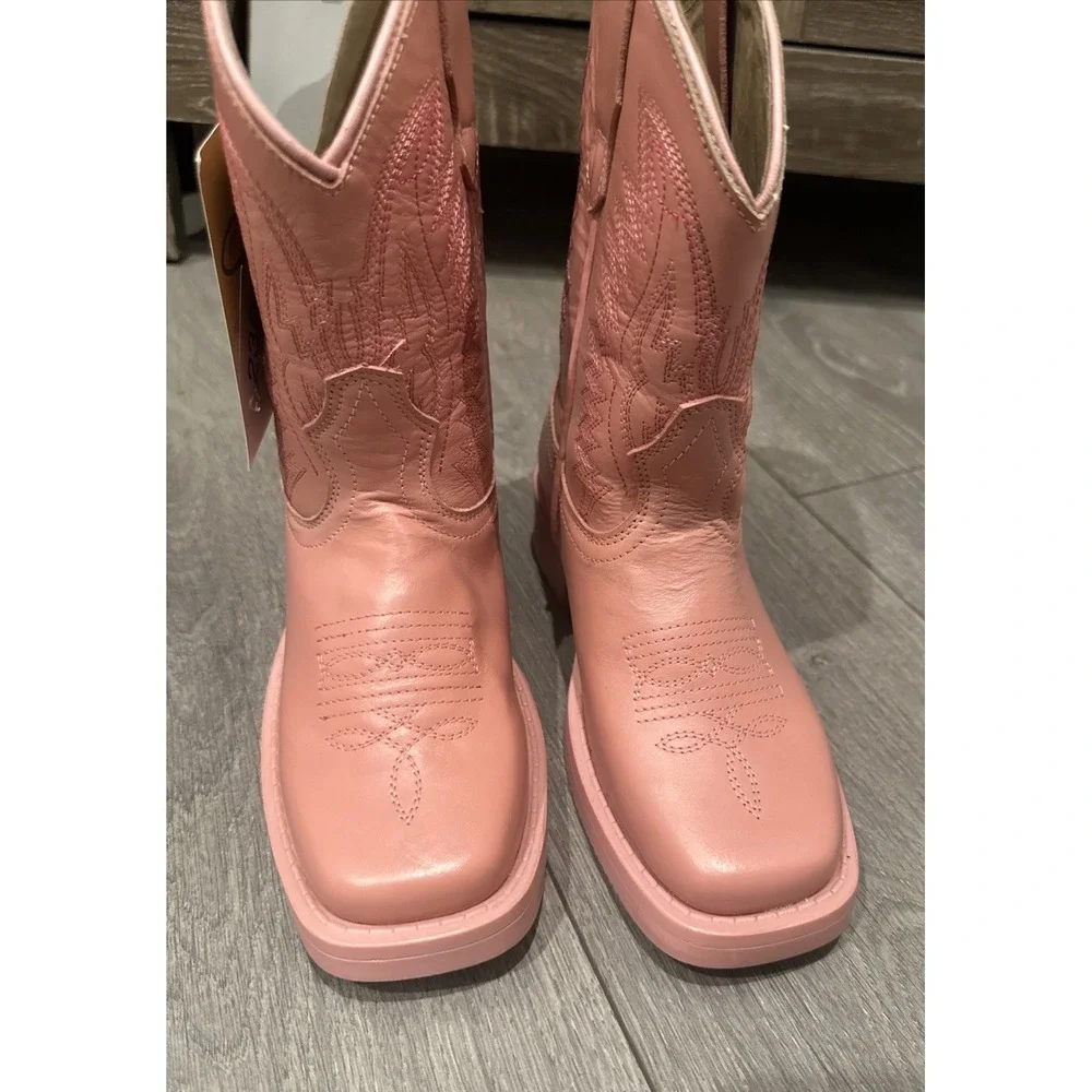 JB Dillion Kids Size 13 Cowboy Square Toe Embroidered Western Boots Pink Country